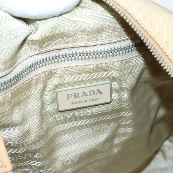 PRADA Shoulder Bag Nylon Leather Beige Silver Auth 90608
