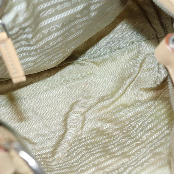 PRADA Shoulder Bag Nylon Leather Beige Silver Auth 90608
