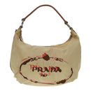 PRADA Shoulder Bag Nylon Leather Beige Silver Auth 90608-13