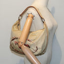 PRADA Shoulder Bag Nylon Leather Beige Silver Auth 90608-22