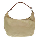 PRADA Shoulder Bag Nylon Leather Beige Silver Auth 90608-2