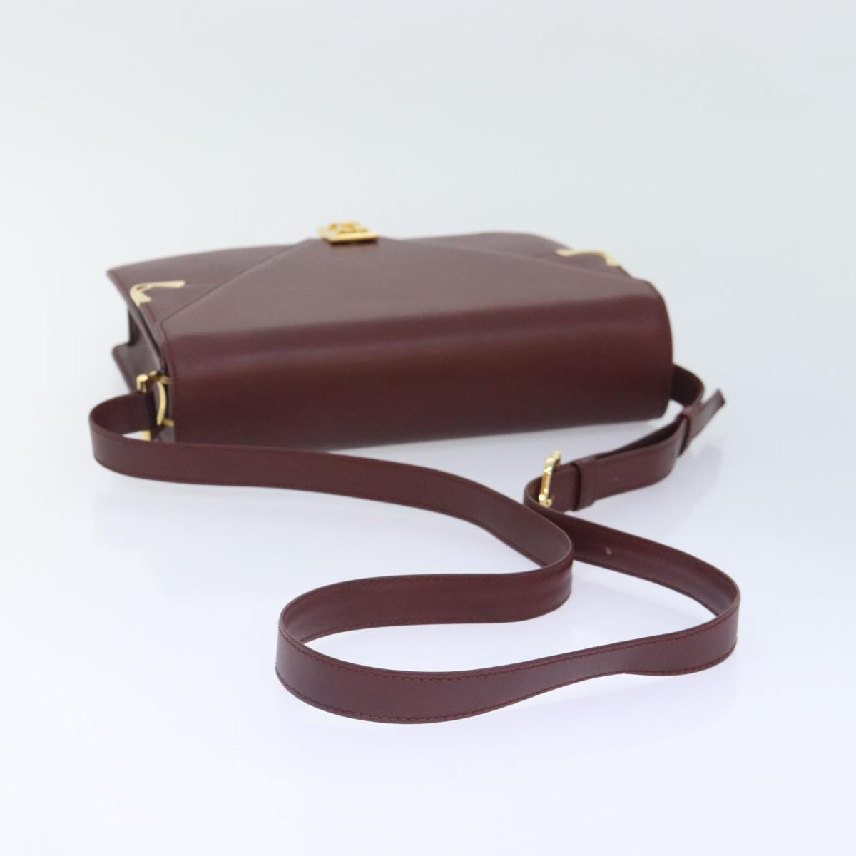 CARTIER Shoulder Bag Leather Bordeaux Gold Auth 90610