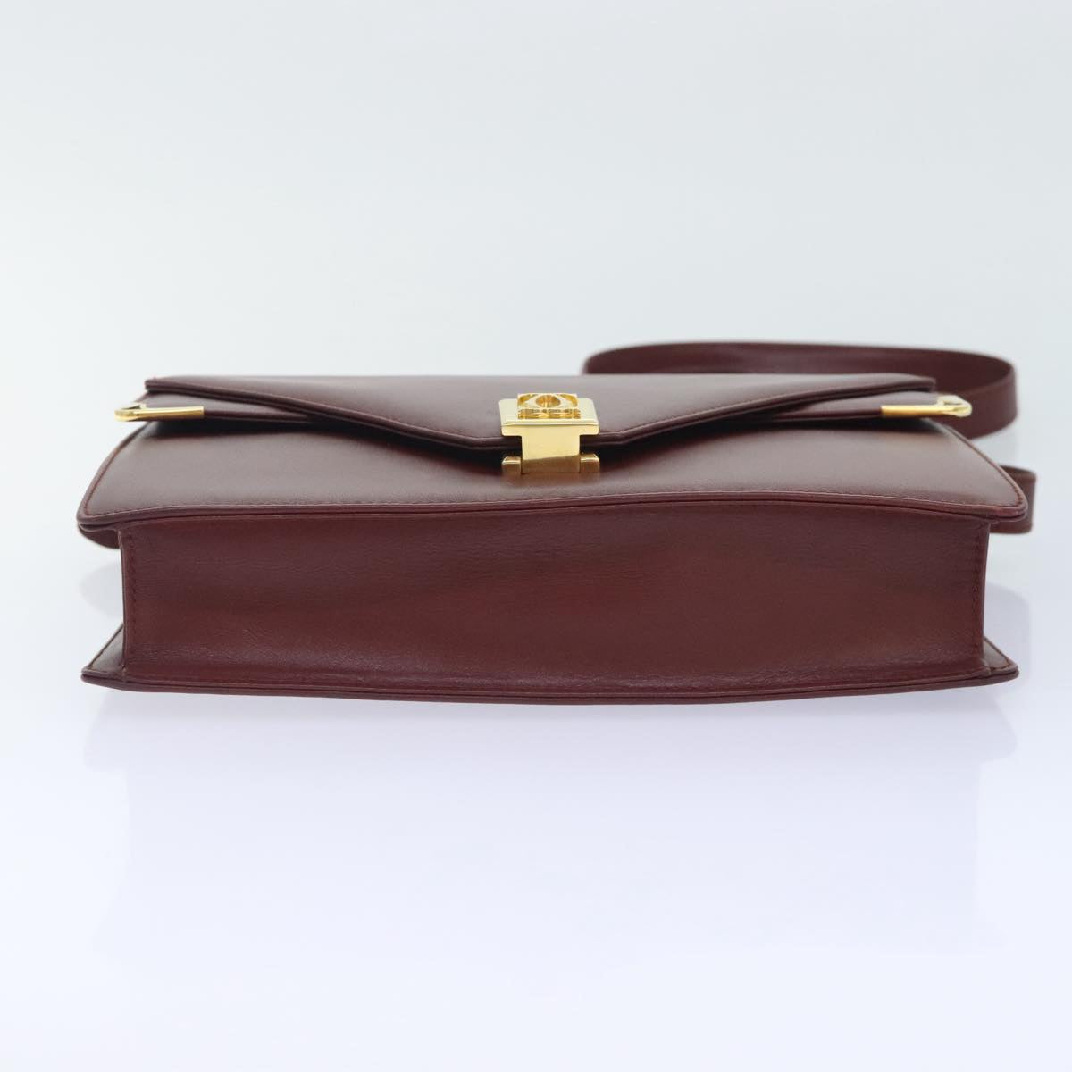 CARTIER Shoulder Bag Leather Bordeaux Gold Auth 90610