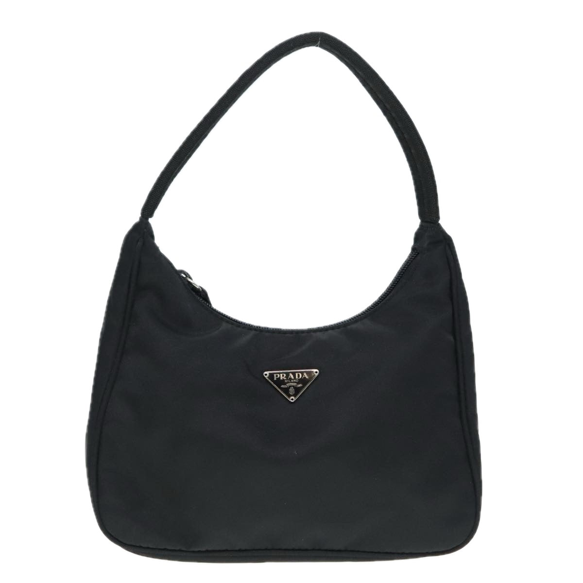 PRADA Hand Bag Nylon Black Silver Auth 90614