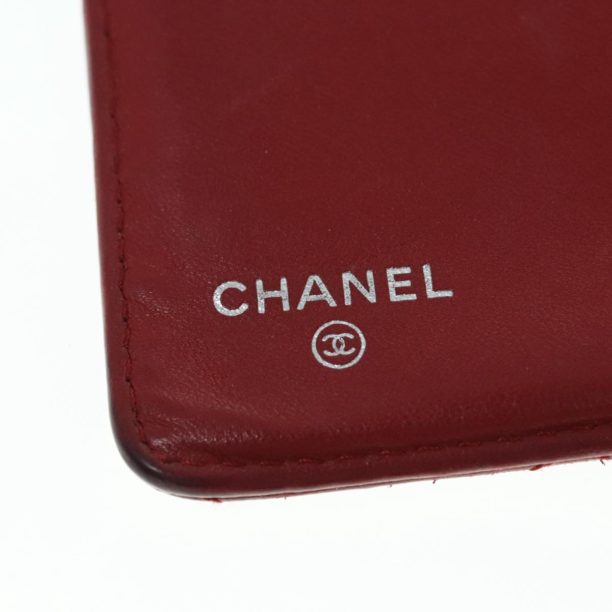 CHANEL Matelasse Wallet Lamb Skin Red Silver CC Auth 90620