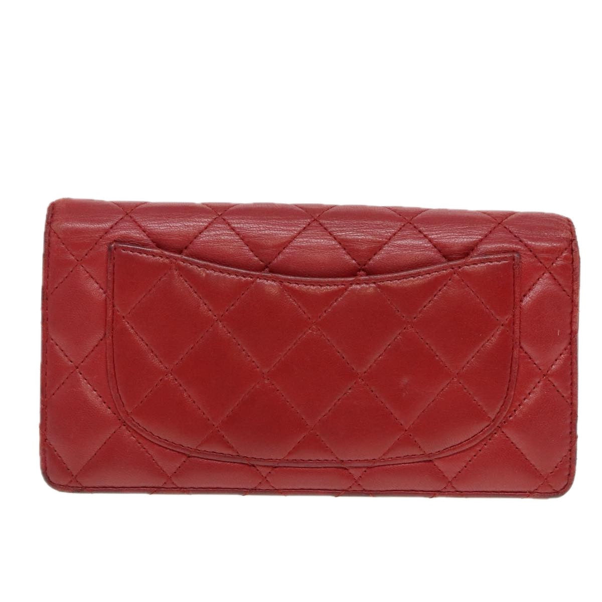 CHANEL Matelasse Wallet Lamb Skin Red Silver CC Auth 90620 - 0