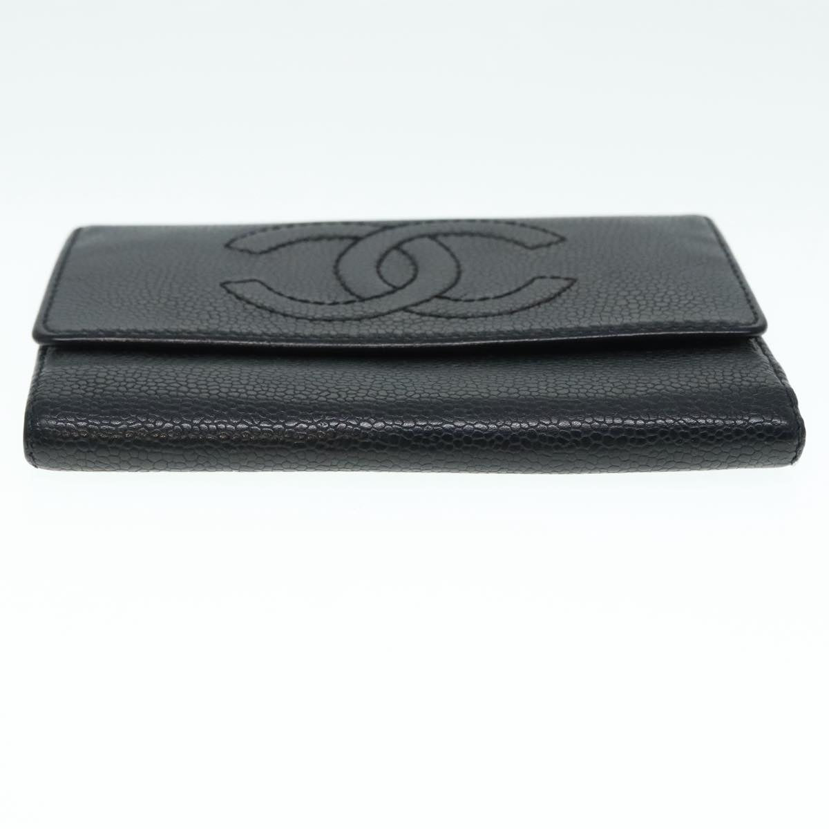 CHANEL COCO Mark Wallet Caviar Skin Black Gold CC Auth 90623