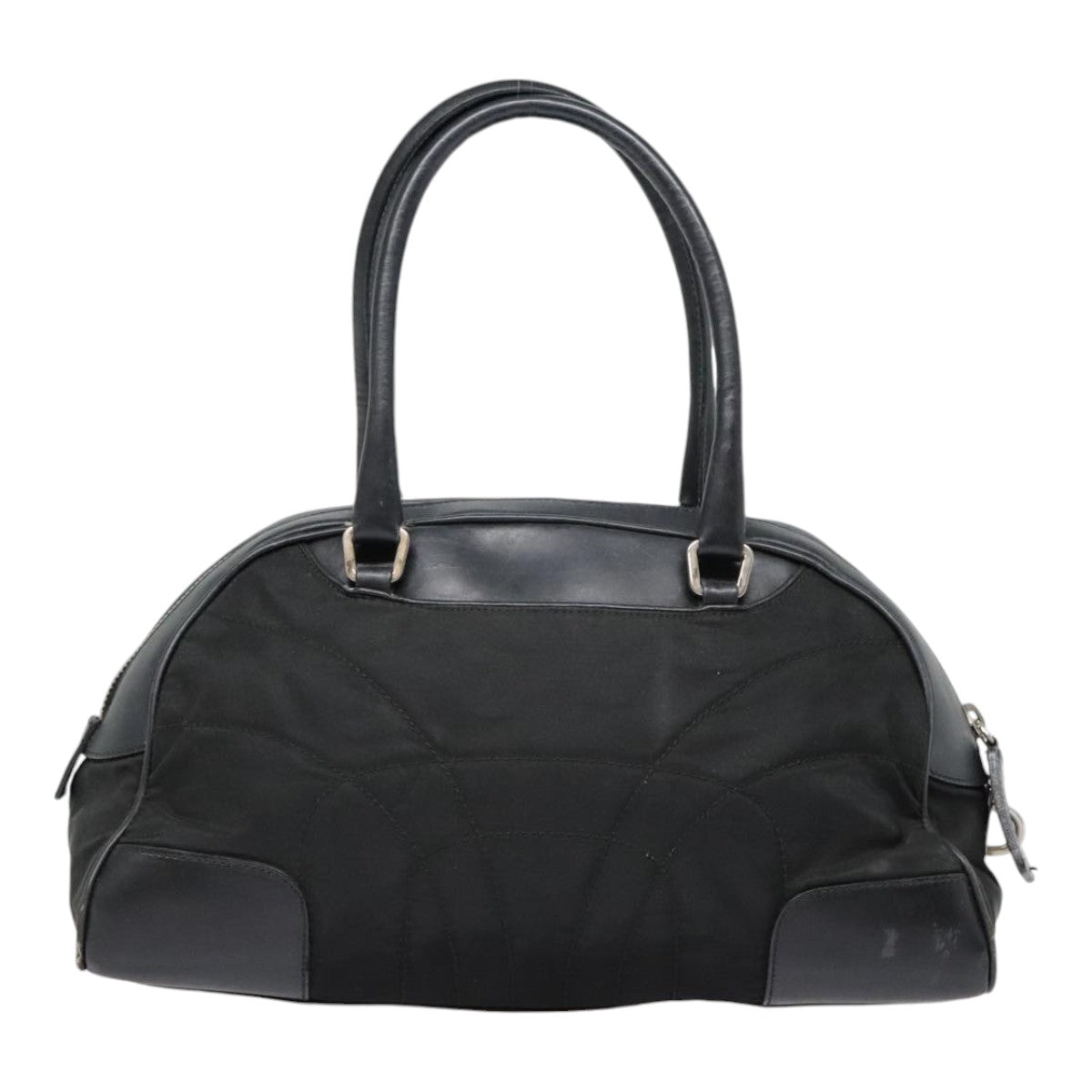 PRADA Hand Bag Nylon Leather Black Silver Auth 90633 - 0