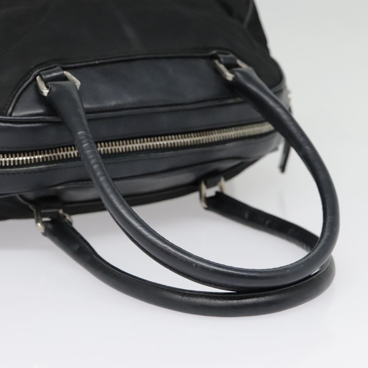 PRADA Hand Bag Nylon Leather Black Silver Auth 90633