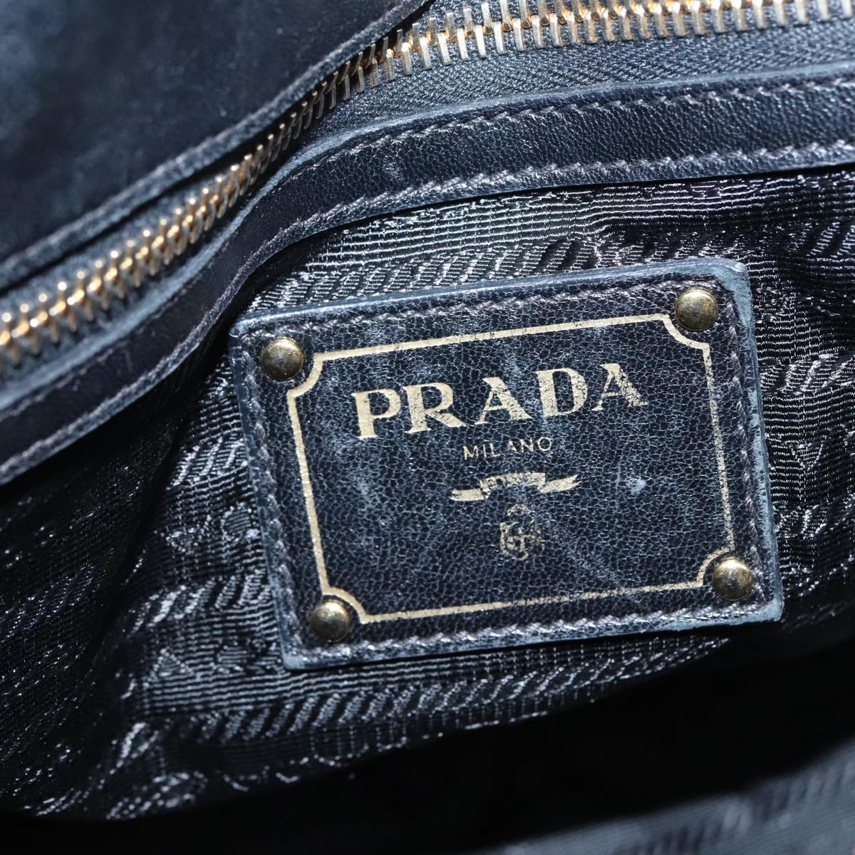 PRADA Gathered Hand Bag Leather Black Gold Auth 90639