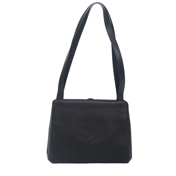 CHANEL COCO Mark Shoulder Bag Caviar Skin Black CC Auth 90649