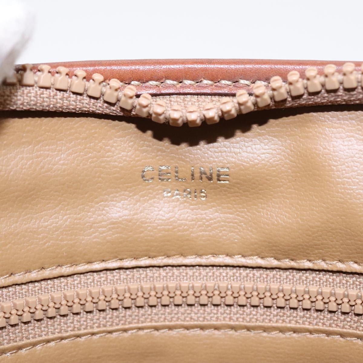 CELINE Macadam Canvas Clutch Bag PVC Leather Brown Gold Auth 90653