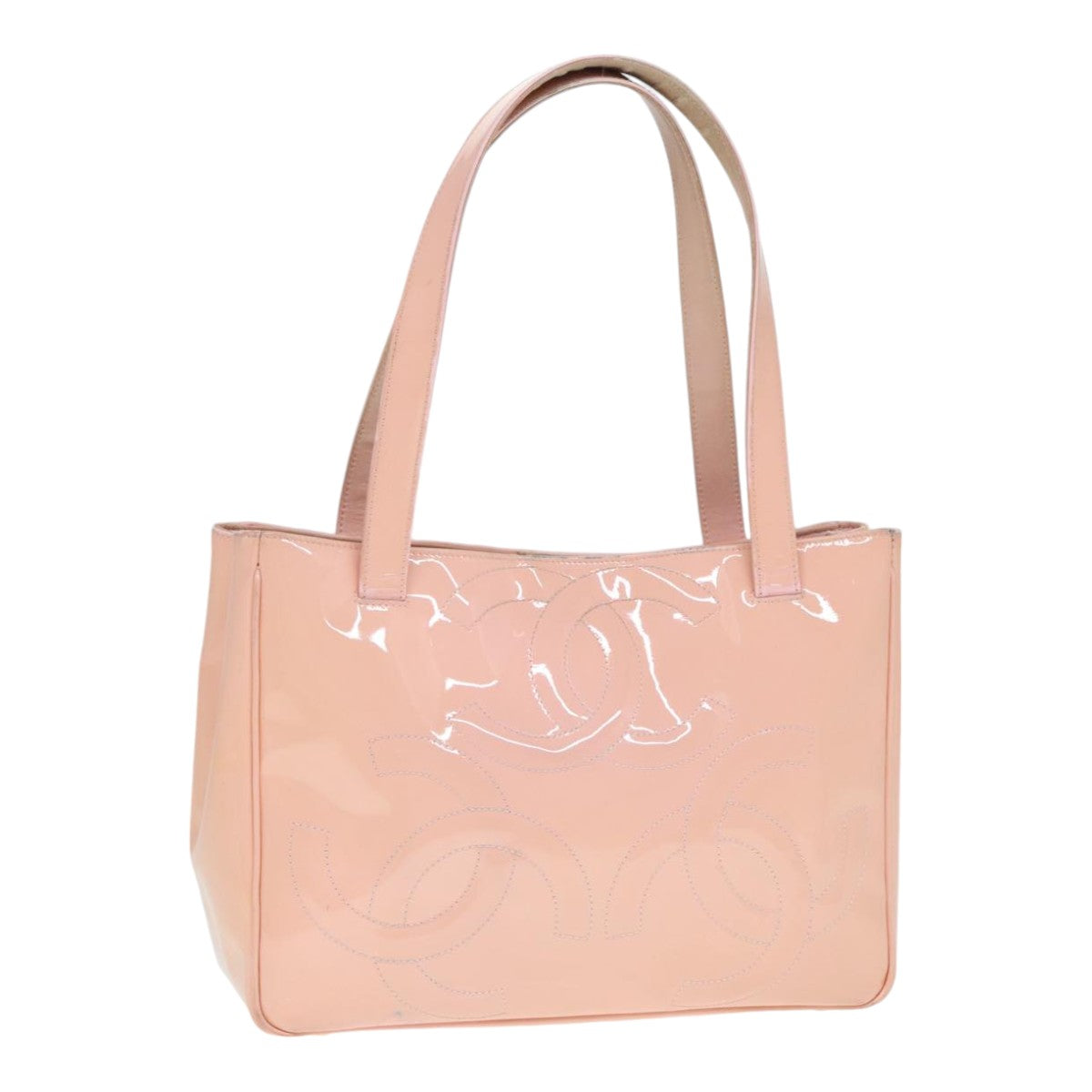 CHANEL Triple Coco Tote Bag Enamel Pink Gold CC Auth 90663