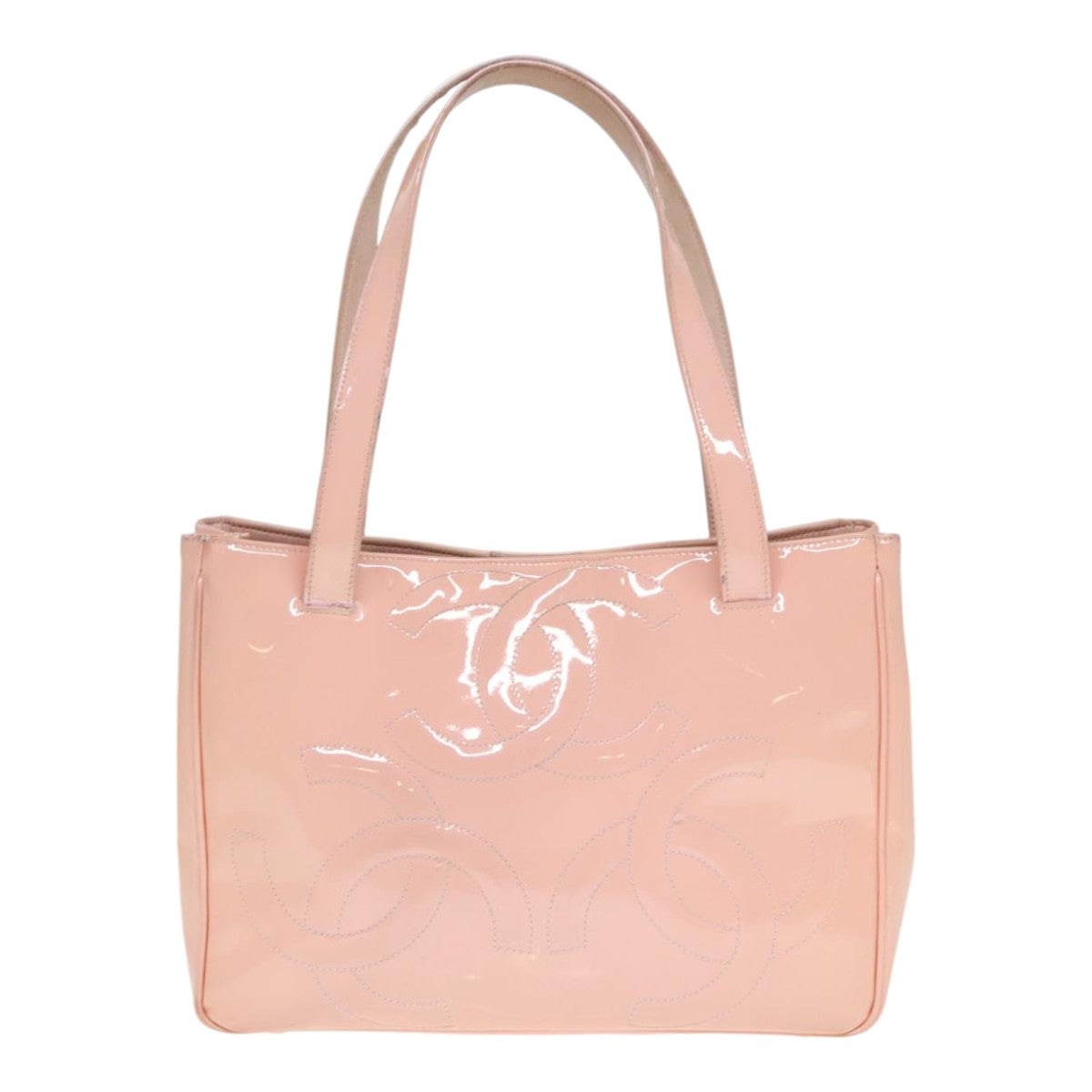 CHANEL Triple Coco Tote Bag Enamel Pink Gold CC Auth 90663 - 0