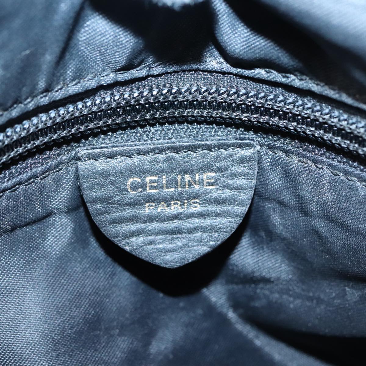 CELINE Tote Bag Nylon Leather Black Gold Auth 90677