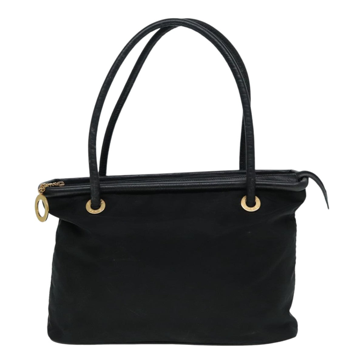 CELINE Tote Bag Nylon Leather Black Gold Auth 90677 - 0