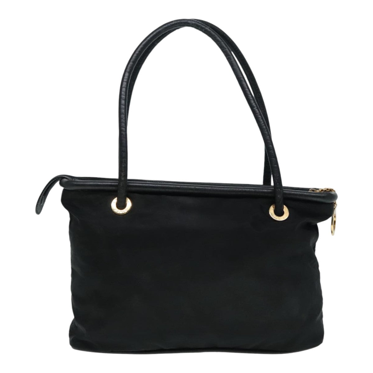 CELINE Tote Bag Nylon Leather Black Gold Auth 90677