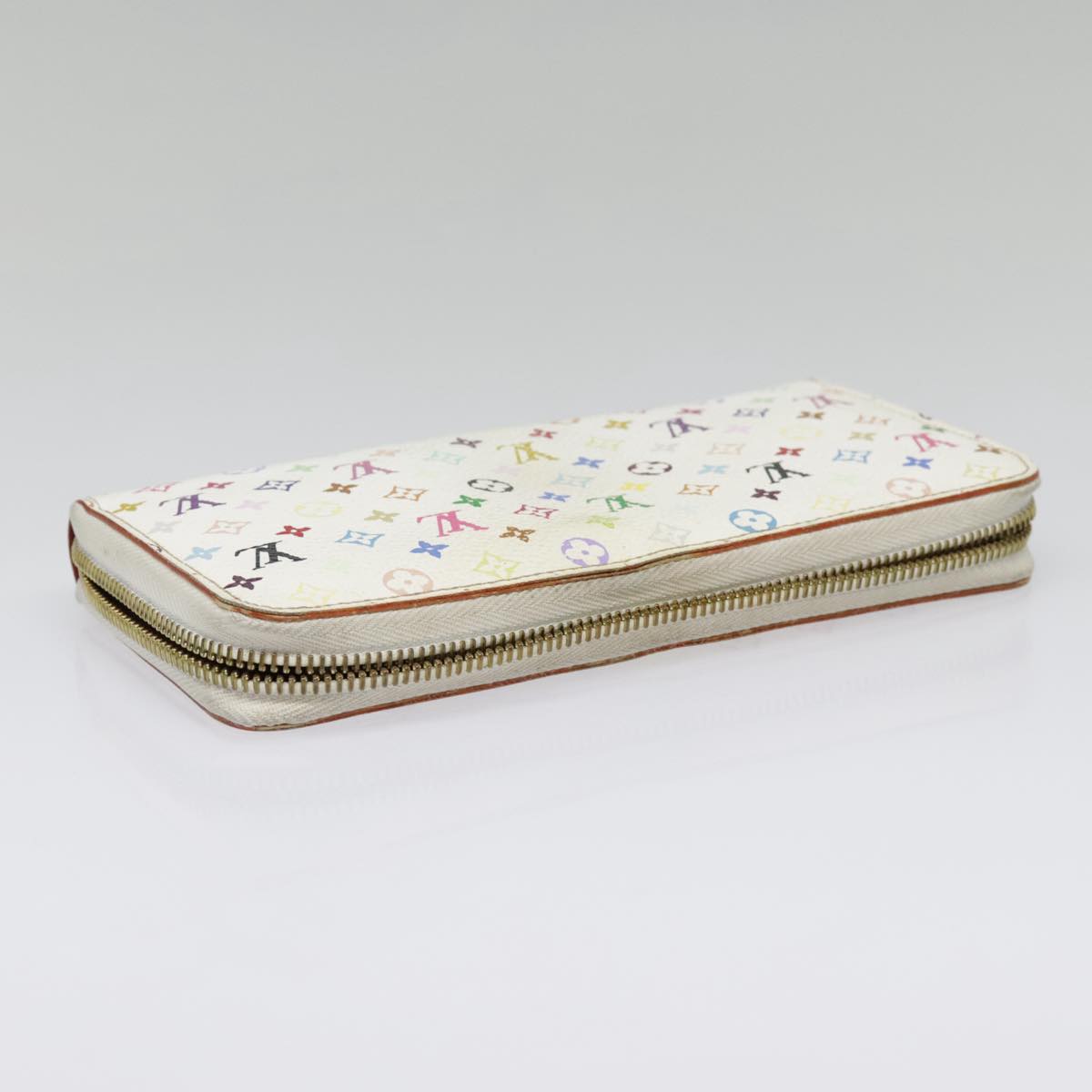 LOUIS VUITTON Monogram Multicolor Zippy Wallet White M60241 LV Auth 90678