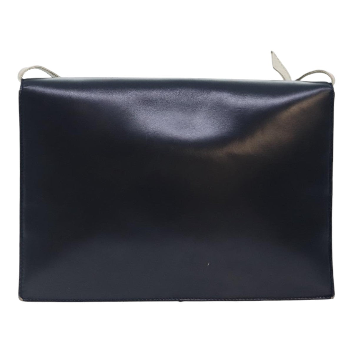 LOEWE Anagram Shoulder Bag Leather Navy Gold Auth 90703 - 0