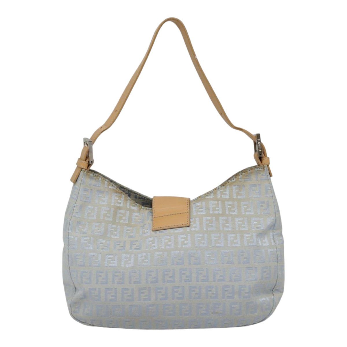 FENDI Zucchino Canvas Mamma Baguette Shoulder Bag Light Blue Silver Auth 90704 - 0