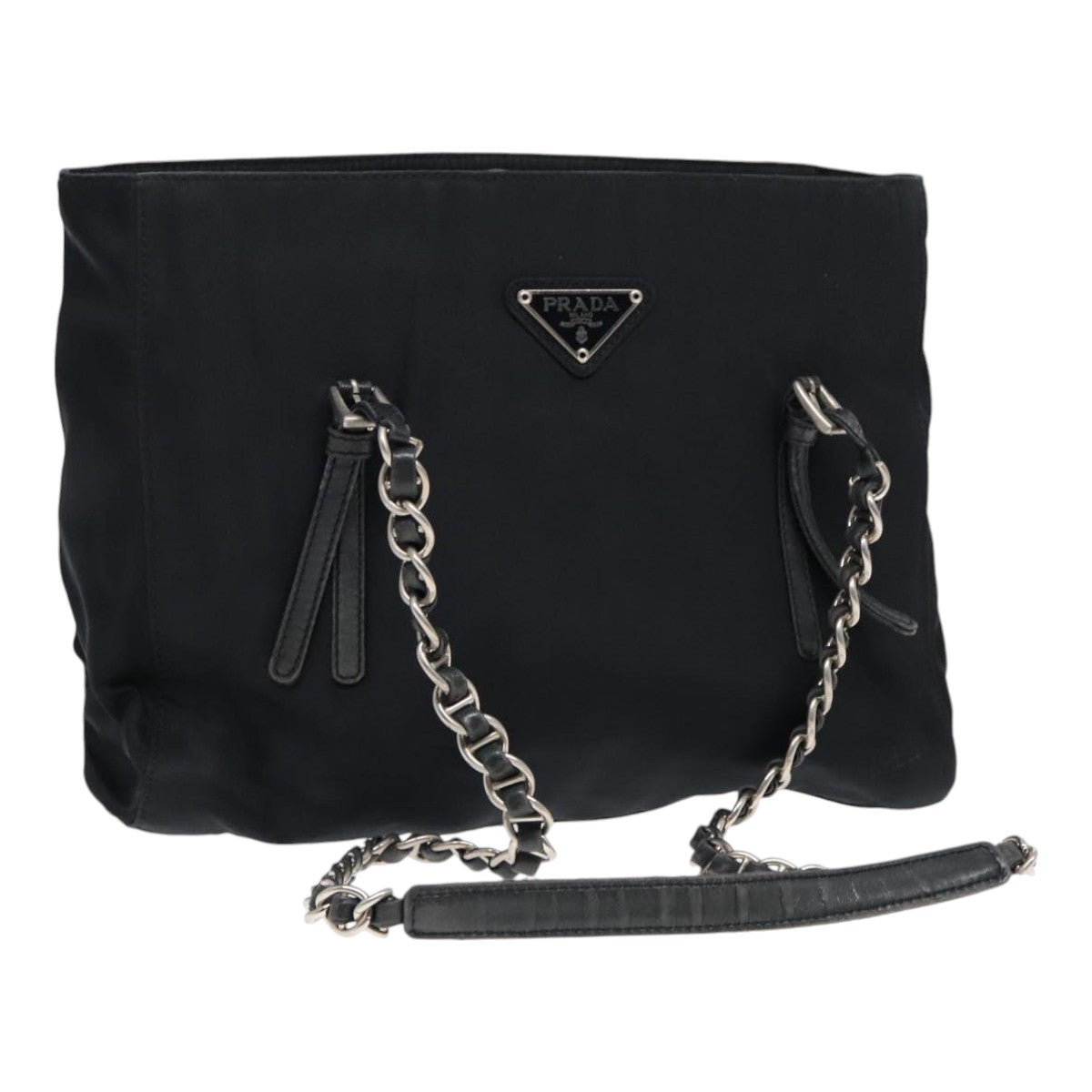 PRADA Chain Shoulder Bag Nylon Black Auth 90711