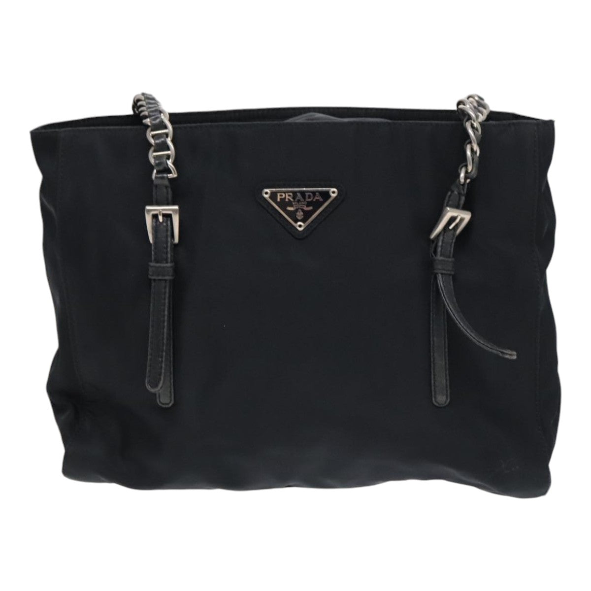 PRADA Chain Shoulder Bag Nylon Black Auth 90711