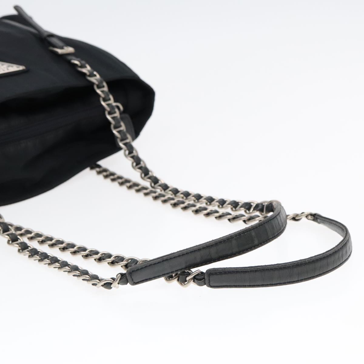 PRADA Chain Shoulder Bag Nylon Black Auth 90711