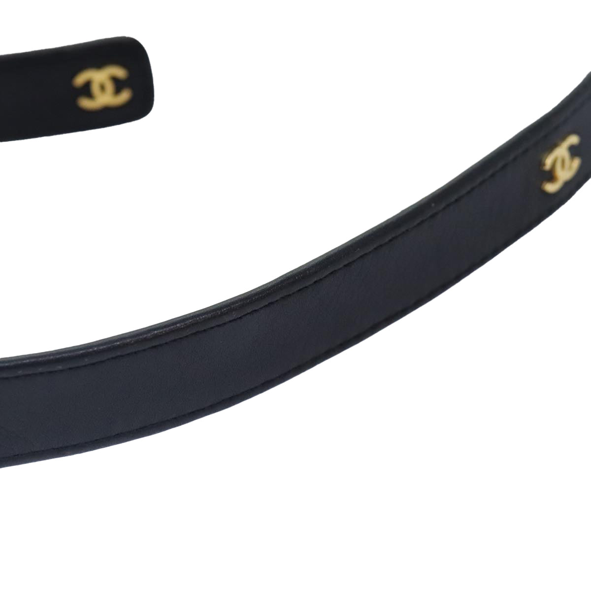 CHANEL COCO Mark Belt Leather Black Gold CC Auth 90713