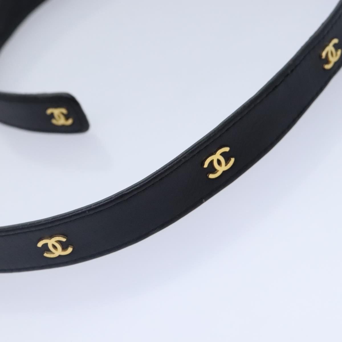 CHANEL COCO Mark Belt Leather Black Gold CC Auth 90713