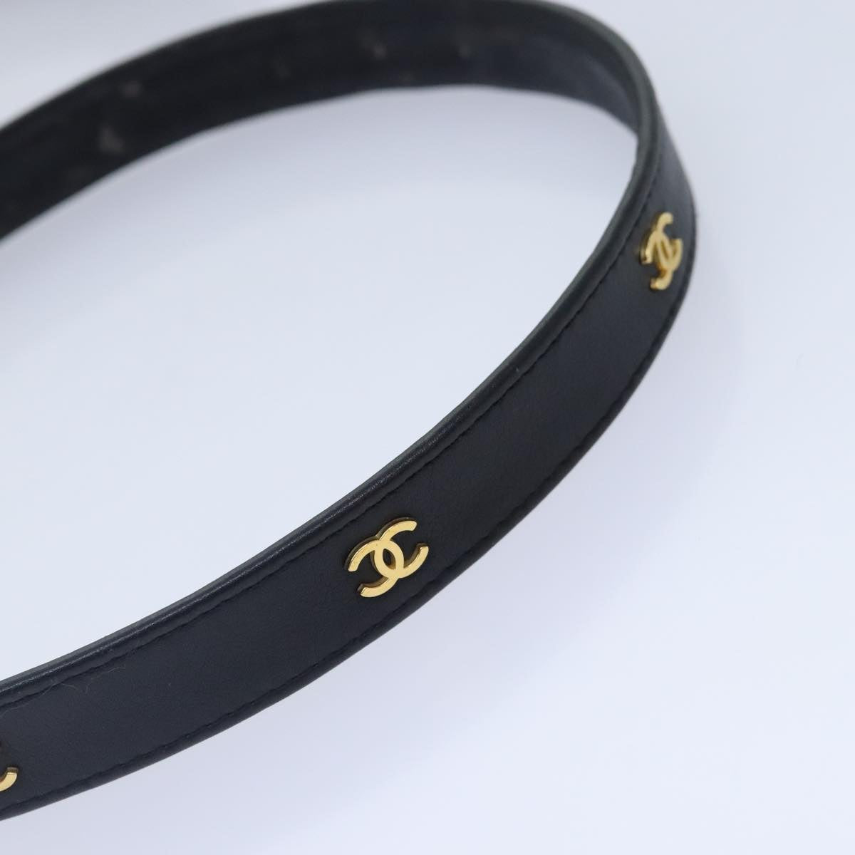 CHANEL COCO Mark Belt Leather Black Gold CC Auth 90713