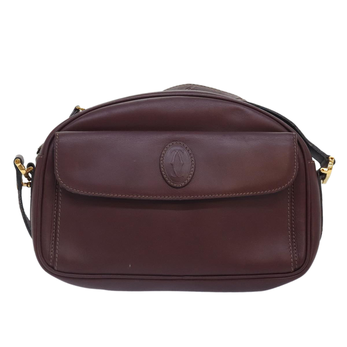 CARTIER Shoulder Bag Leather Bordeaux Auth 90715