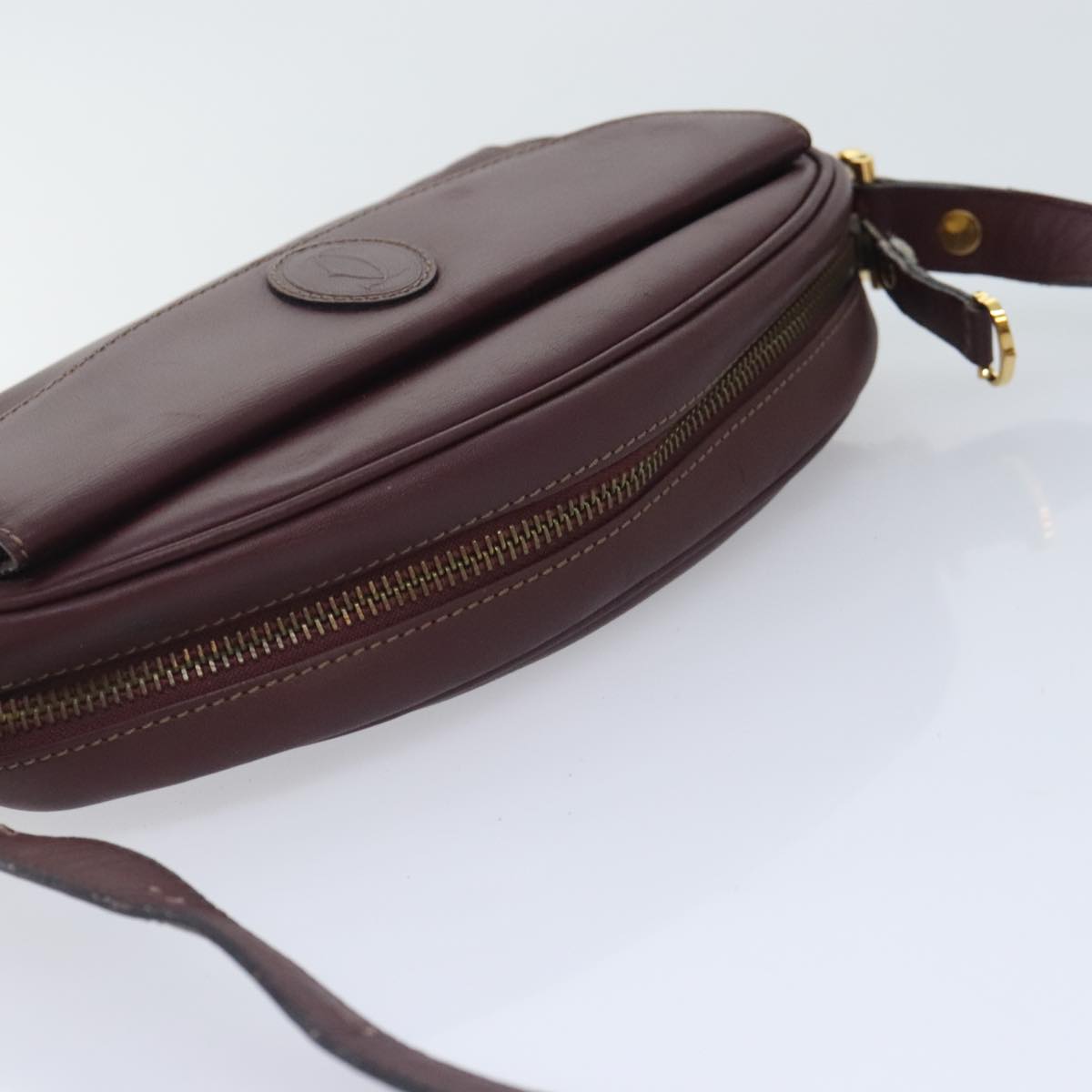 CARTIER Shoulder Bag Leather Bordeaux Auth 90715