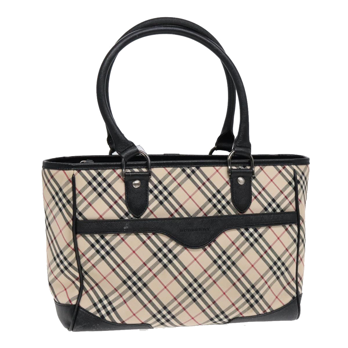 BURBERRY Nova Check Hand Bag Canvas Beige Black Auth 90729