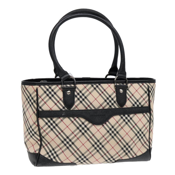 BURBERRY Nova Check Hand Bag Canvas Beige Black Auth 90729
