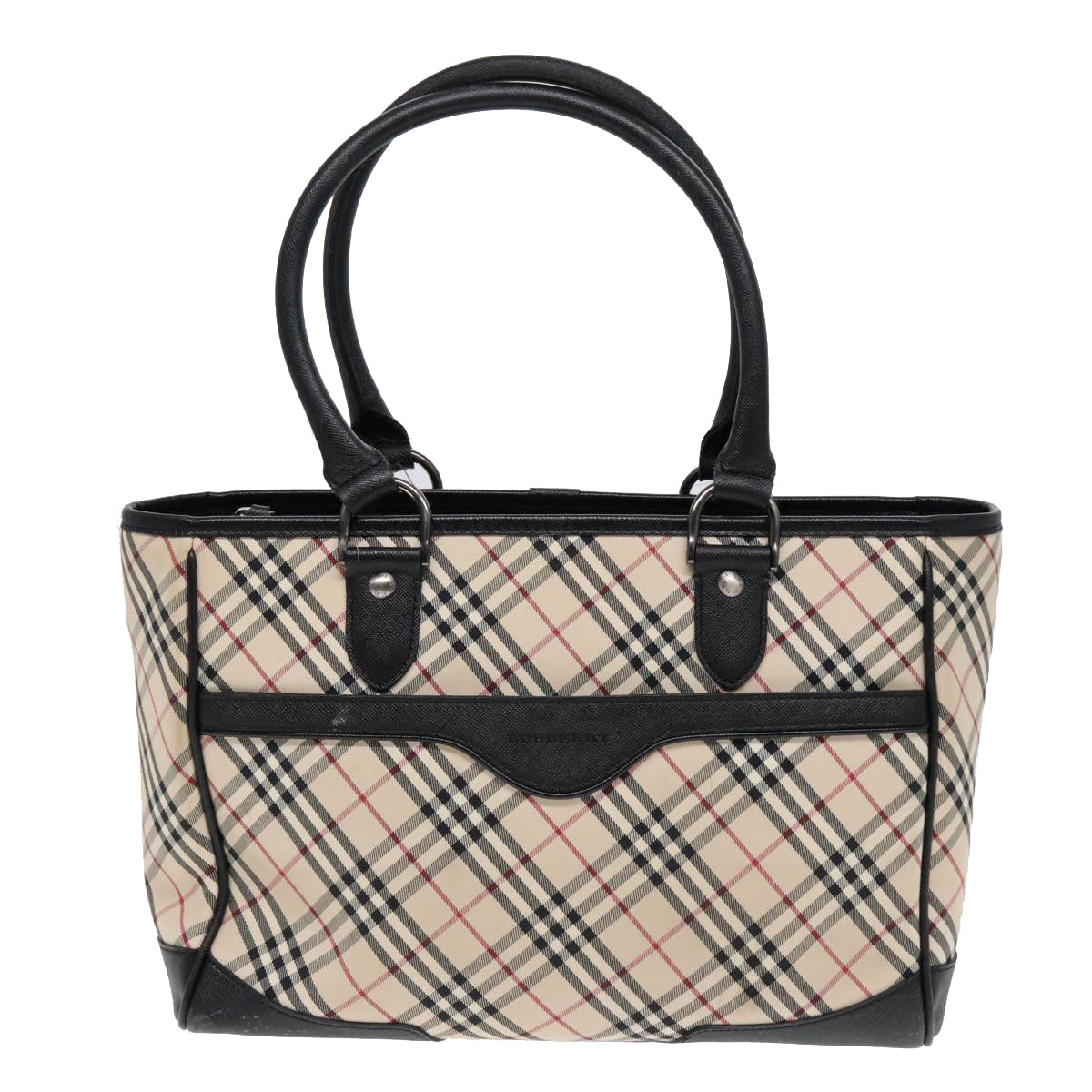 BURBERRY Nova Check Hand Bag Canvas Beige Black Auth 90729