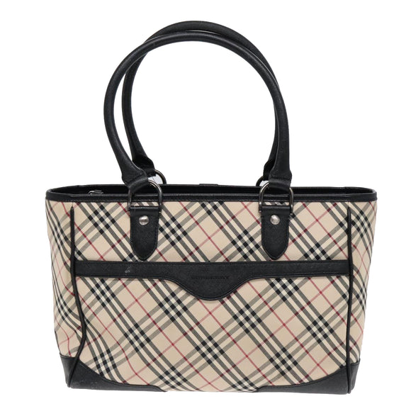 BURBERRY Nova Check Hand Bag Canvas Beige Black Auth 90729