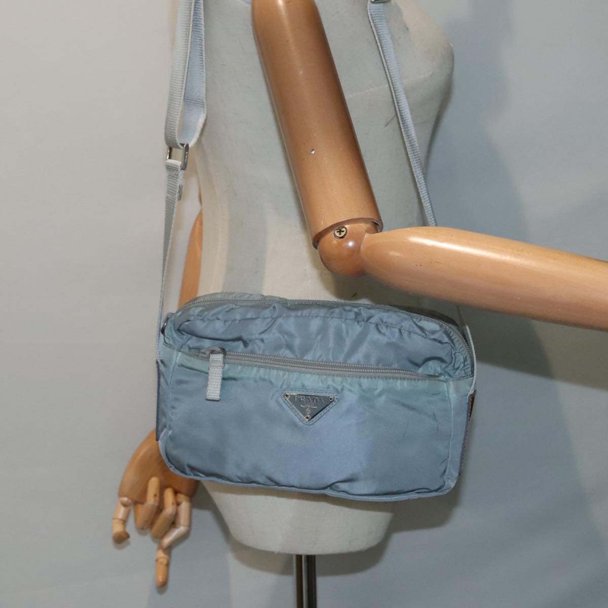 PRADA Shoulder Bag Nylon Light Blue Auth 90732