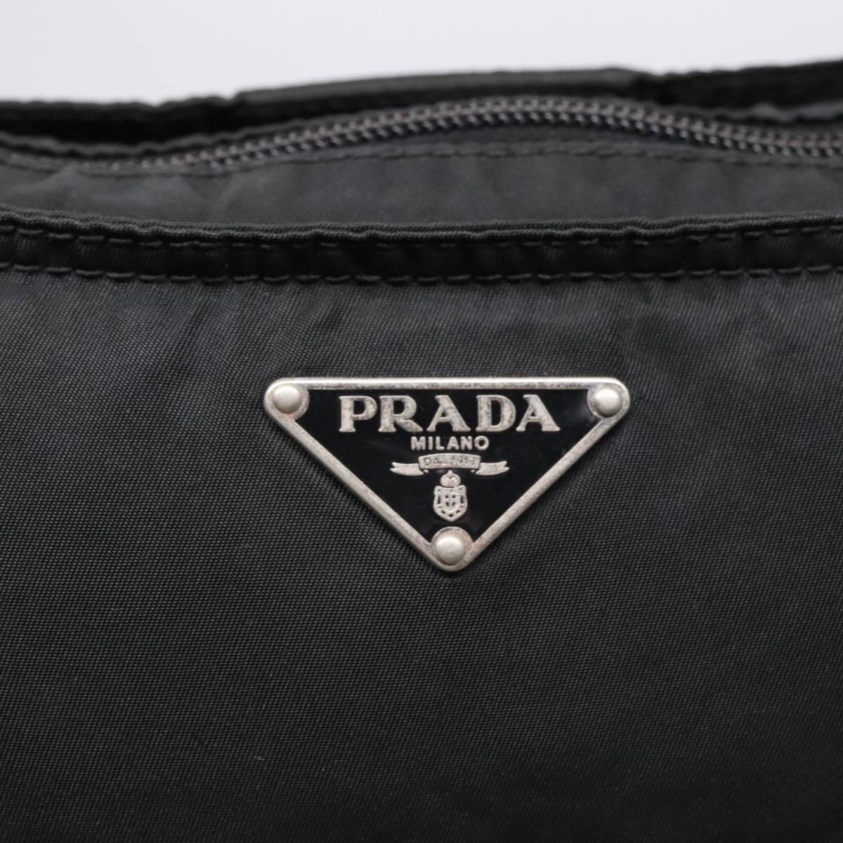 PRADA Shoulder Bag Nylon Black Silver Auth 90744