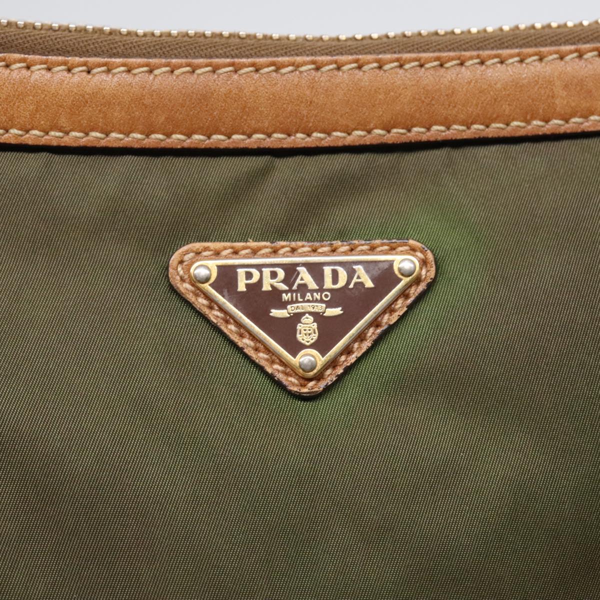 PRADA Shoulder Bag Nylon Green Gold Auth 90748