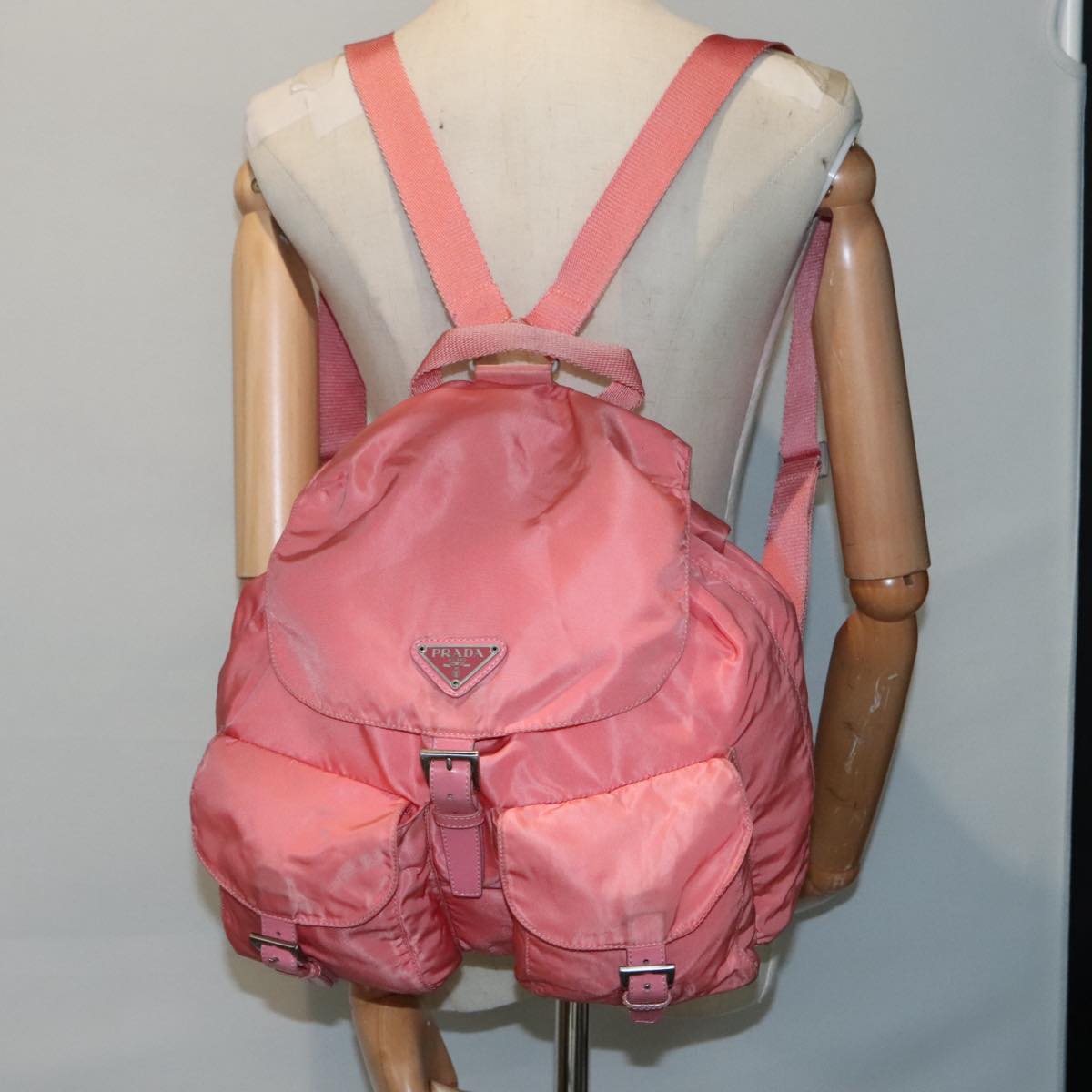 PRADA Backpack Nylon Pink Silver Auth 90750