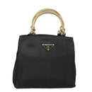 PRADA Hand Bag Nylon Black Gold Auth 90752-1