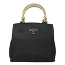 PRADA Hand Bag Nylon Black Gold Auth 90752-13