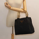 PRADA Hand Bag Nylon Black Gold Auth 90752-25