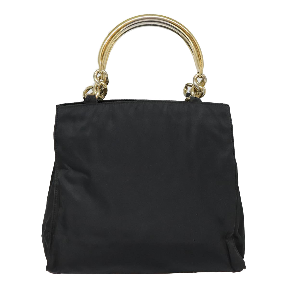 PRADA Hand Bag Nylon Black Gold Auth 90752 - 0