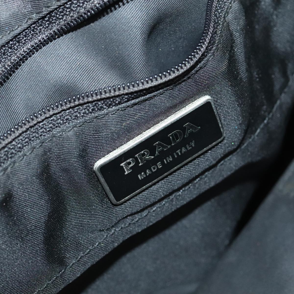 PRADA Shoulder Bag Nylon Black Silver Auth 90753