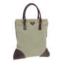 PRADA Hand Bag Canvas Khaki Silver Auth 90754-1