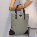 PRADA Hand Bag Canvas Khaki Silver Auth 90754-22