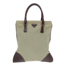 PRADA Hand Bag Canvas Khaki Silver Auth 90754-13