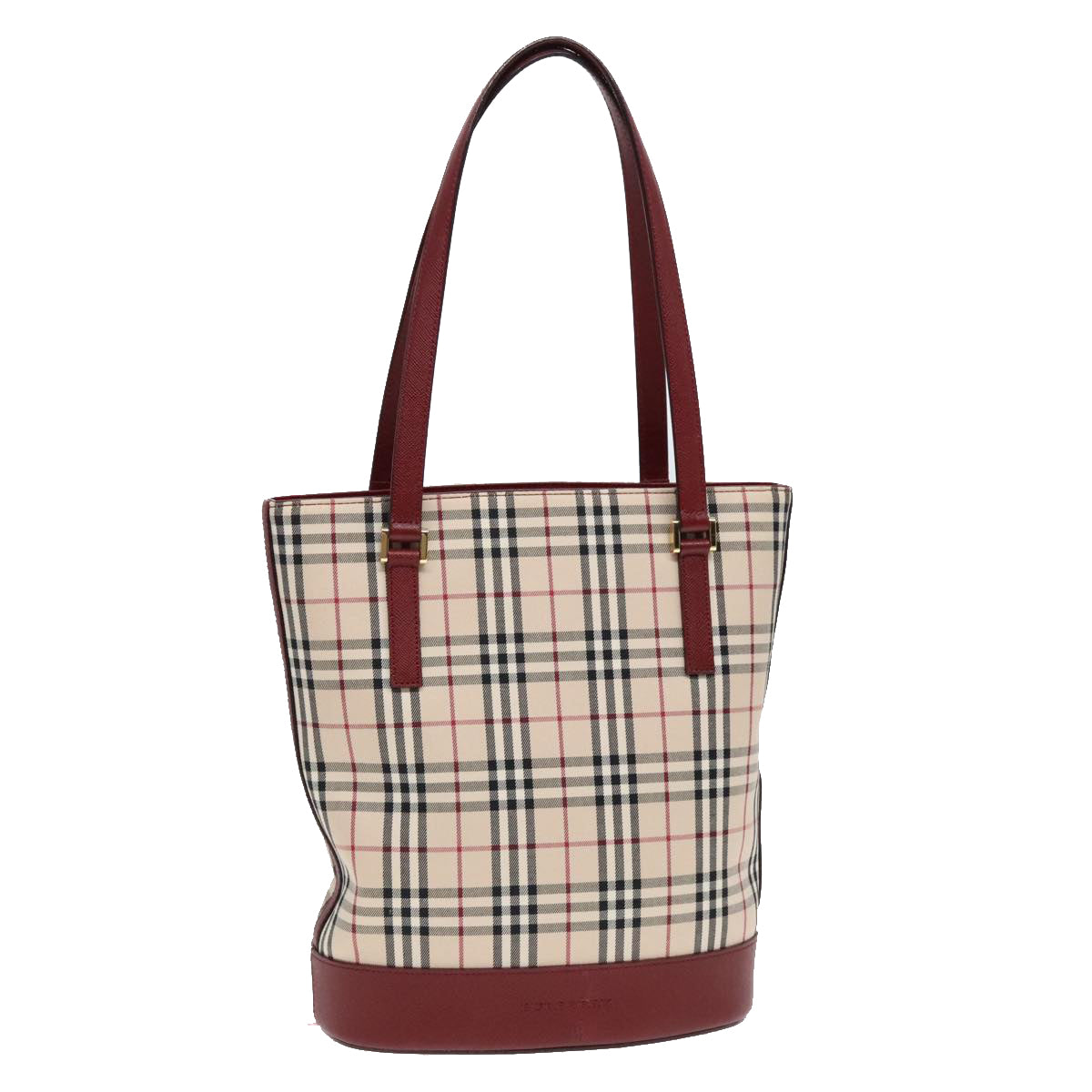 BURBERRY Nova Check Shoulder Bag Canvas Beige Red Auth 90761