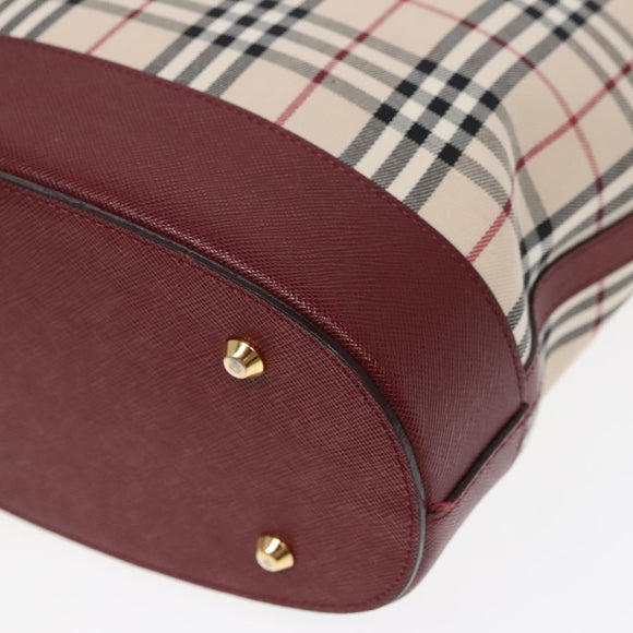 BURBERRY Nova Check Shoulder Bag Canvas Beige Red Auth 90761